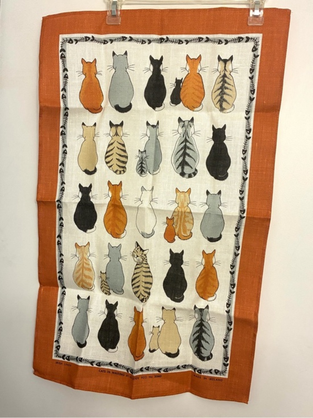 Vintage Ulster Weavers Irish Linen Cats in Waiting Tea Towel Made in Ireland